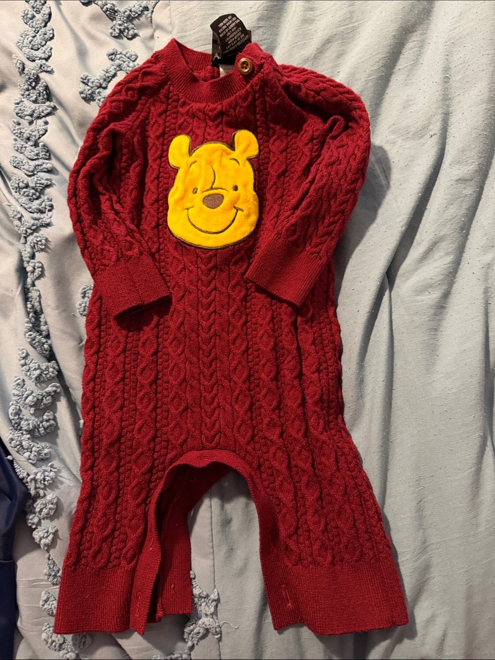 Disney Red Cable-Knit Winnie the Pooh Baby One-Piece